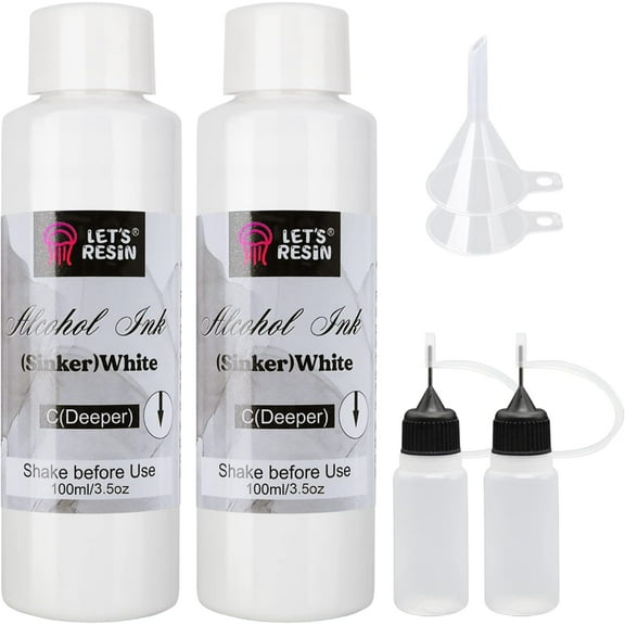 LET'S RESIN White Alcohol Ink - 2 Bottles (3.5oz Each), Adjustable for Epoxy Resin, Petri Art, Tumblers & Resin Crafts