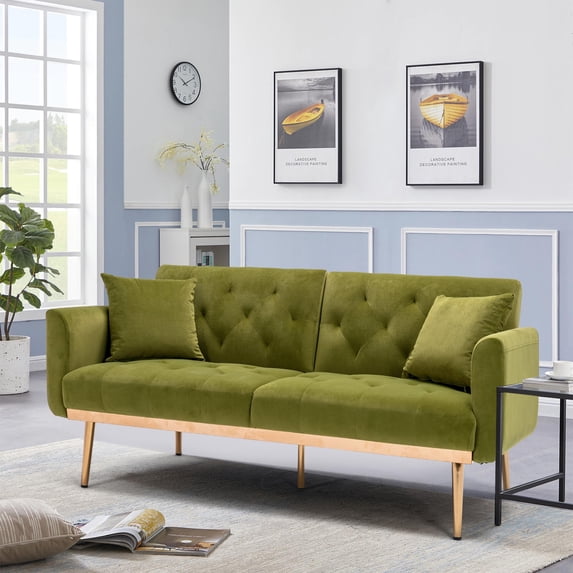 Double Velvet Sofa, Backrest Can Flat, Accent Sofa with Rose Gold Metal Feet, 7 Colors