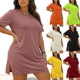 thumbnail image 1 of IFNWSV Robes Grande Taille, Robe Grande Taille Unie Ample à Manches Courtes et Col Rond Style Décontracté Confortable pour Toutes les Saisons, Robes d'Été pour Femmes Blanc TG, 1 of 8
