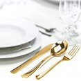 thumbnail image 1 of Conjunto combinado de utensilios de fiesta de plástico dorado. Cubiertos desechables muy resistentes. Fuerte, duradero, ideal para fiestas, cumpleaños, cenas y bodas de lujo (dorado) JAMW Sencillez, 1 of 3