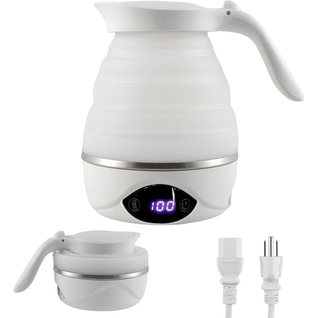 Yazoeia Foldable Electric Kettle,700ml Electric Portable Kettle w Temperature Display, Us Plug Camping Kettle Separable Power Cord Touch Control Fast Boiling Lightweight Tea/Coffee Maker