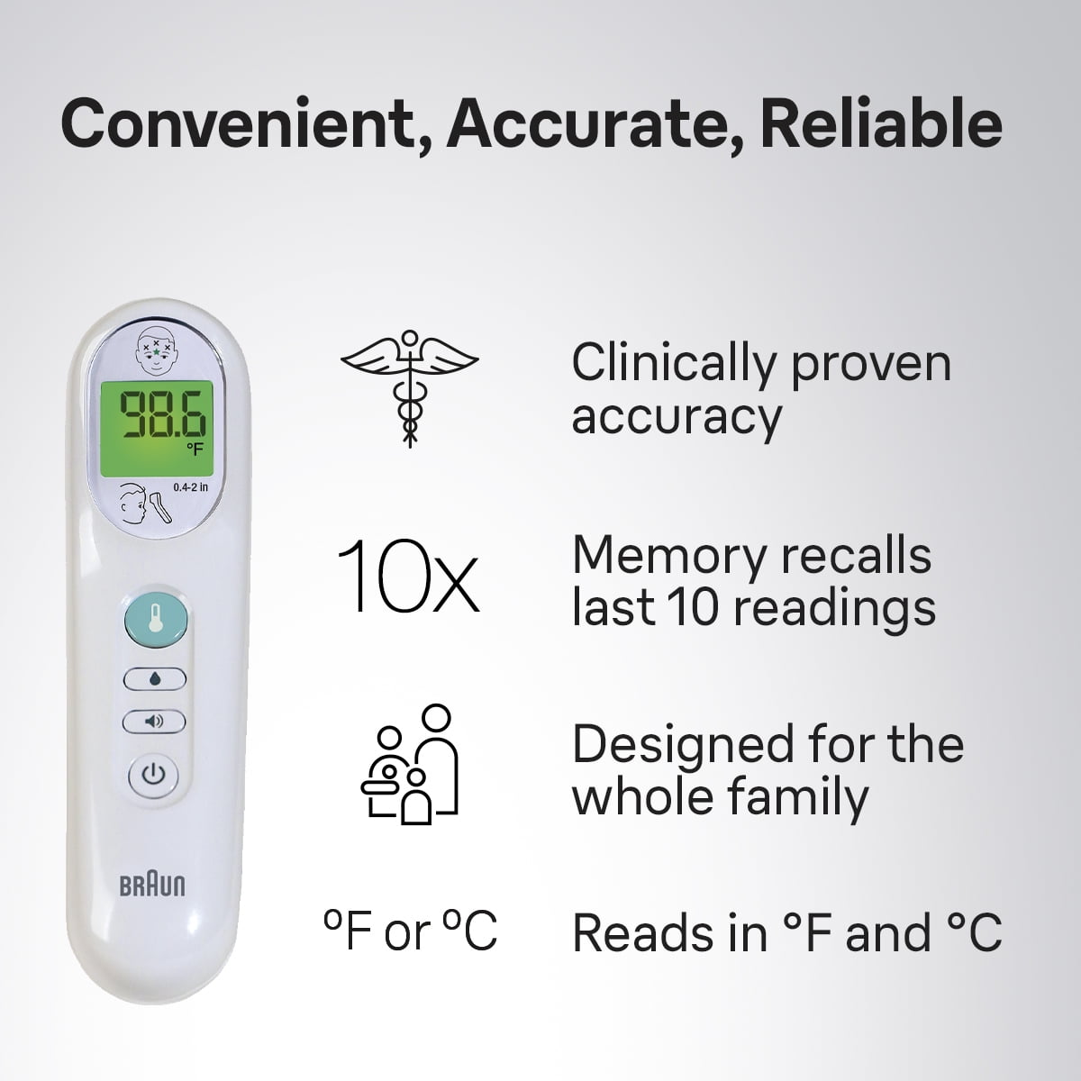 BLACK+DECKER 3-in-1 Infrared Thermometer - Forehead, Ear & Object Temp With Fever Alarm