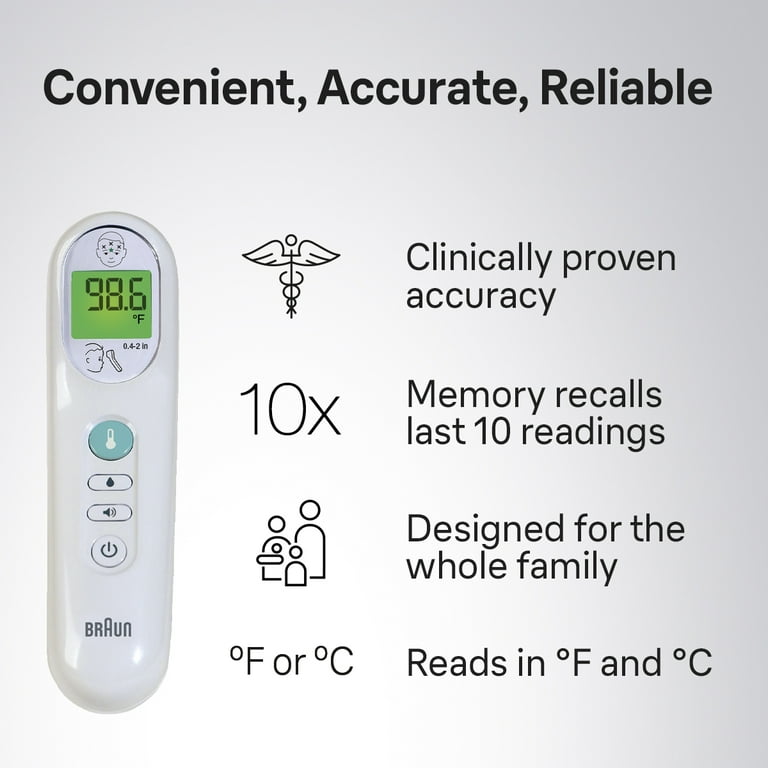 Braun No Touch 3-in-1 Digital Thermometer, Suitable for All Ages, BNT100US,  White 