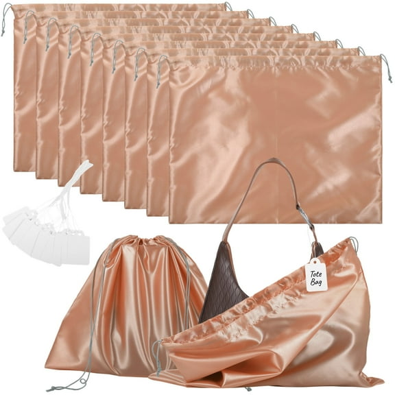 20 Pcs Dust Bags for Handbags, Dustproof Travel Storage Pouches with Drawstrings, Breathable Silk Cloth Purse Bags with Blank Label Tags for Handbags, Shoes, Boots, 19.7×15.7", Pink