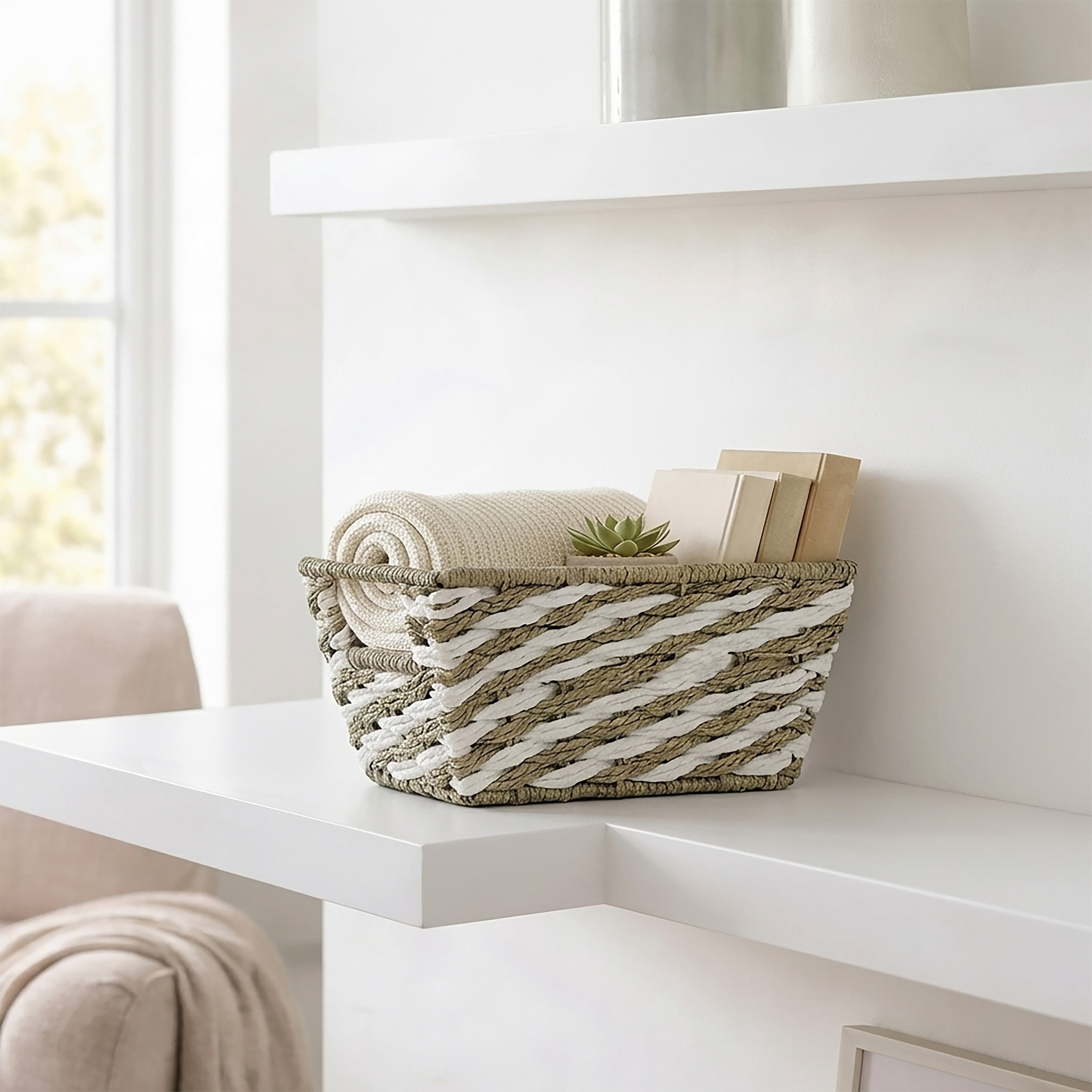 Simplify Small Striped Woven Basket in Gray