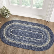 VHC Brands Great Falls Blue Rug with PVC Pad, Jute Blend, Oval, Blue White, 27x48 inches