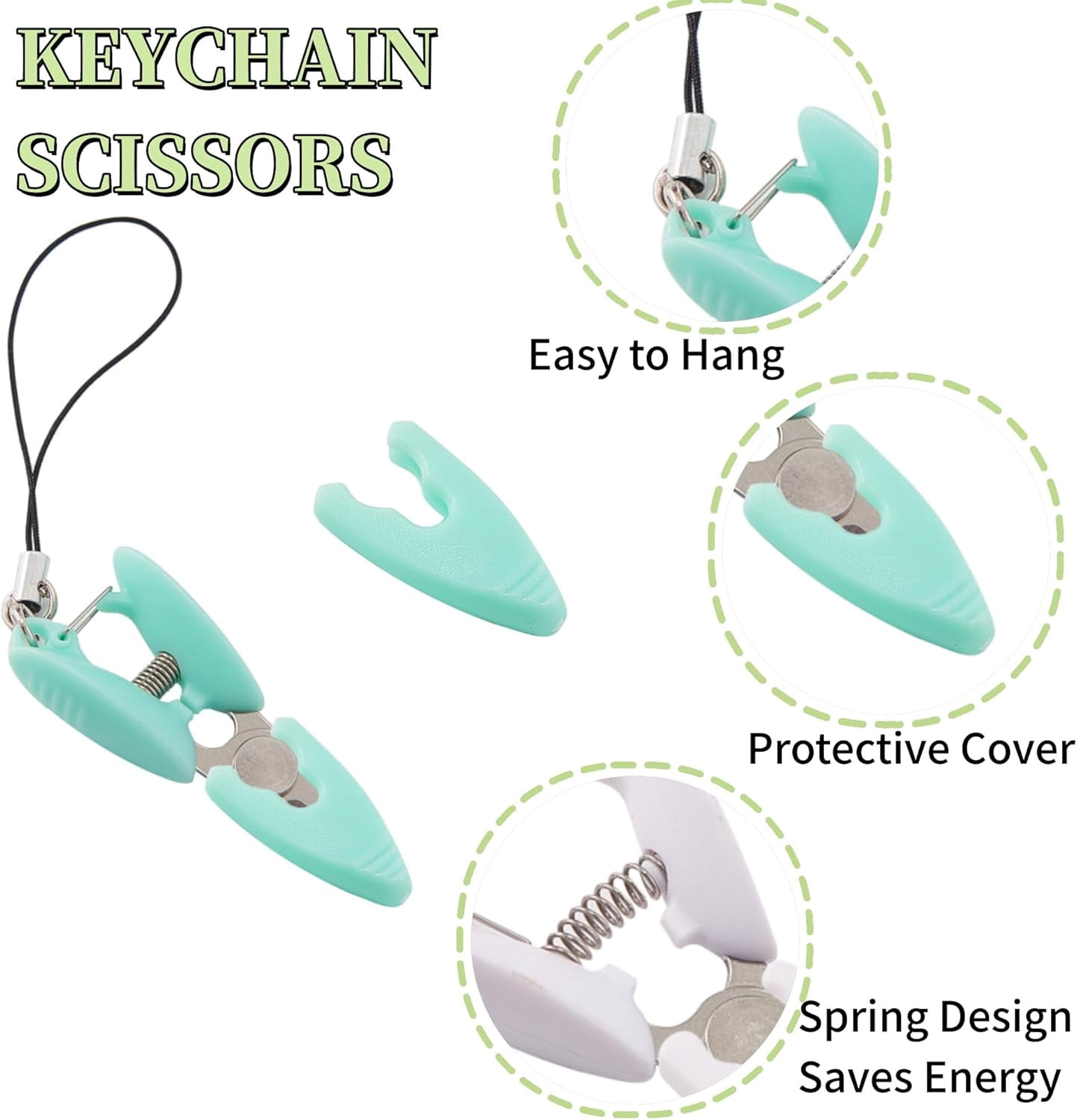 50 Pcs Tiny Scissors with Cover, 5 Colors Travel Scissors Mini Compact Keychain Sewing Snips for Craft Yarn Yarning Traveling Supplies (White, Black, Blue, Green, Pink)