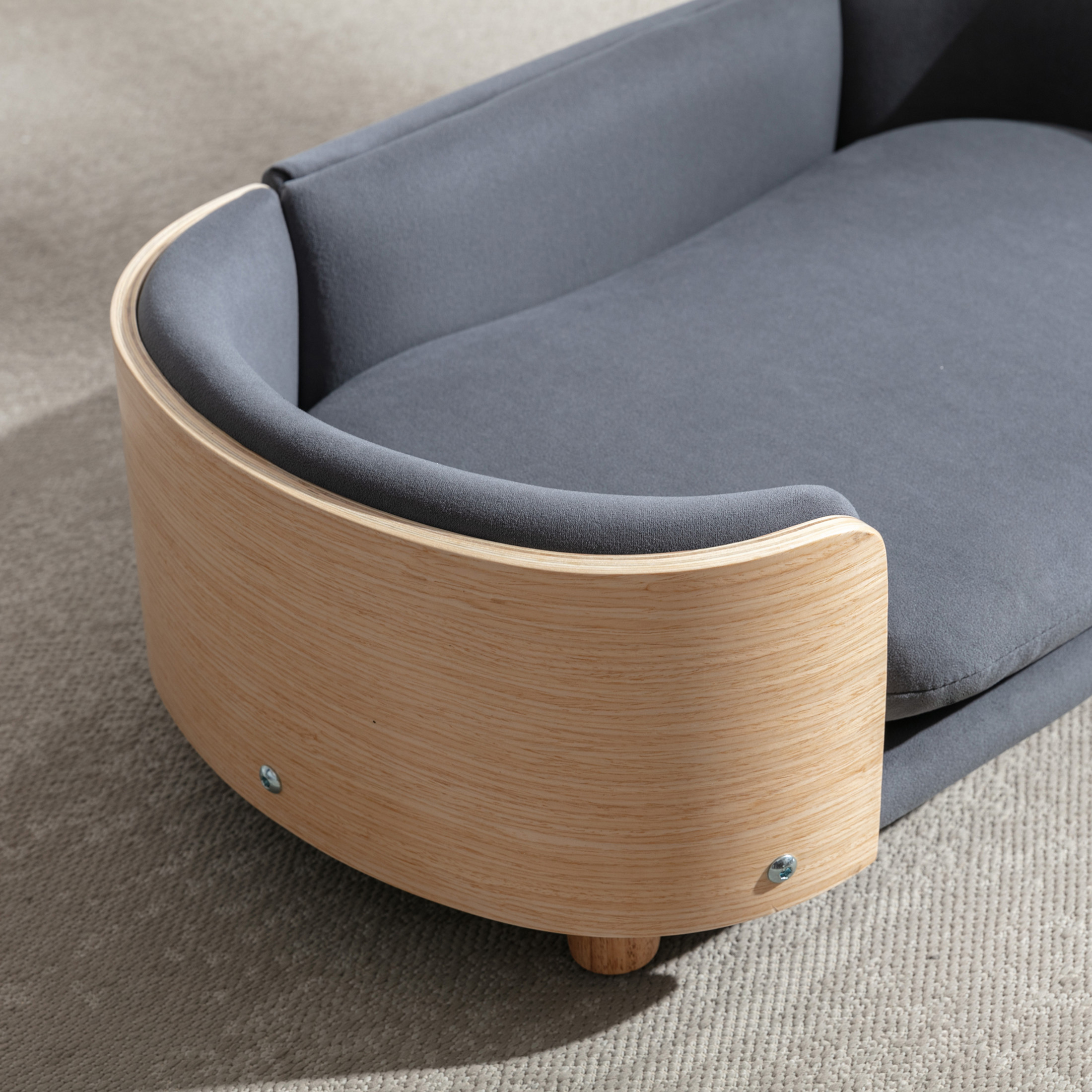 Noble House Scandinavian Elevated Small Dog Bed, Pet Sofa with Solid Wood Frame, Dark Gray and Natural