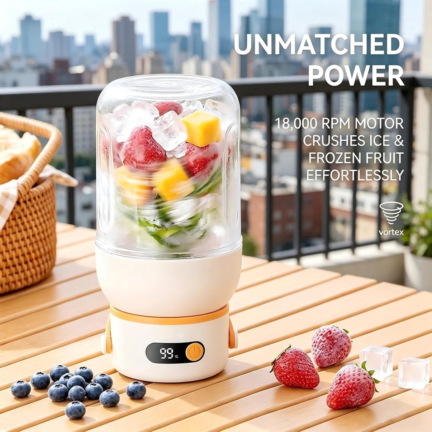 Portable Electric Juicer Cup with Zero Cord Hassle,Wireless Personal Juicer Cup USB Rechargeable Blender,Leakproof Lid,40 Seconds,for Shakes and Smoothies(1000ML)