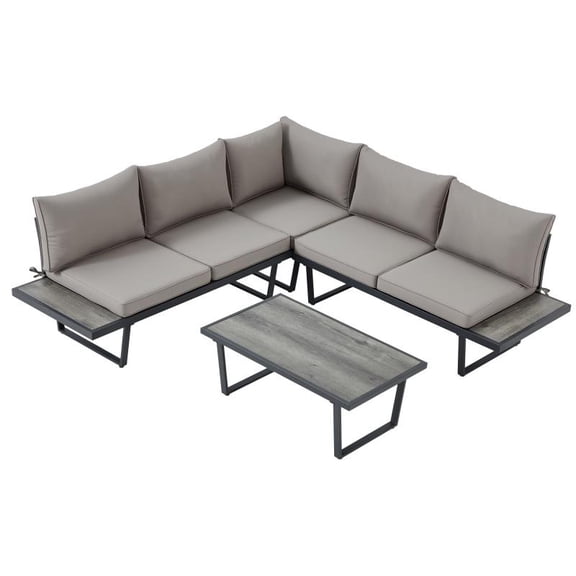 BUPPLEE 4-Piece Weather Resistant Patio Conversation Set, Outdoor Furniture with Coffee Table for Garden Balcony Poolside Backyard