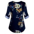 thumbnail image 2 of Gvmfive Women's Plus Size Notch V-Neck Roll-up Long Sleeve Blouse Casual Flowy Tunic Tops, 2 of 3