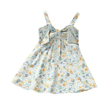

Rovga Kids Girls Baby Toddler Bodysuits Summer Floral Dress Suspender Chest Bow Skirt Casual Going Out Knee Length Skirt For 1 To 6 Years