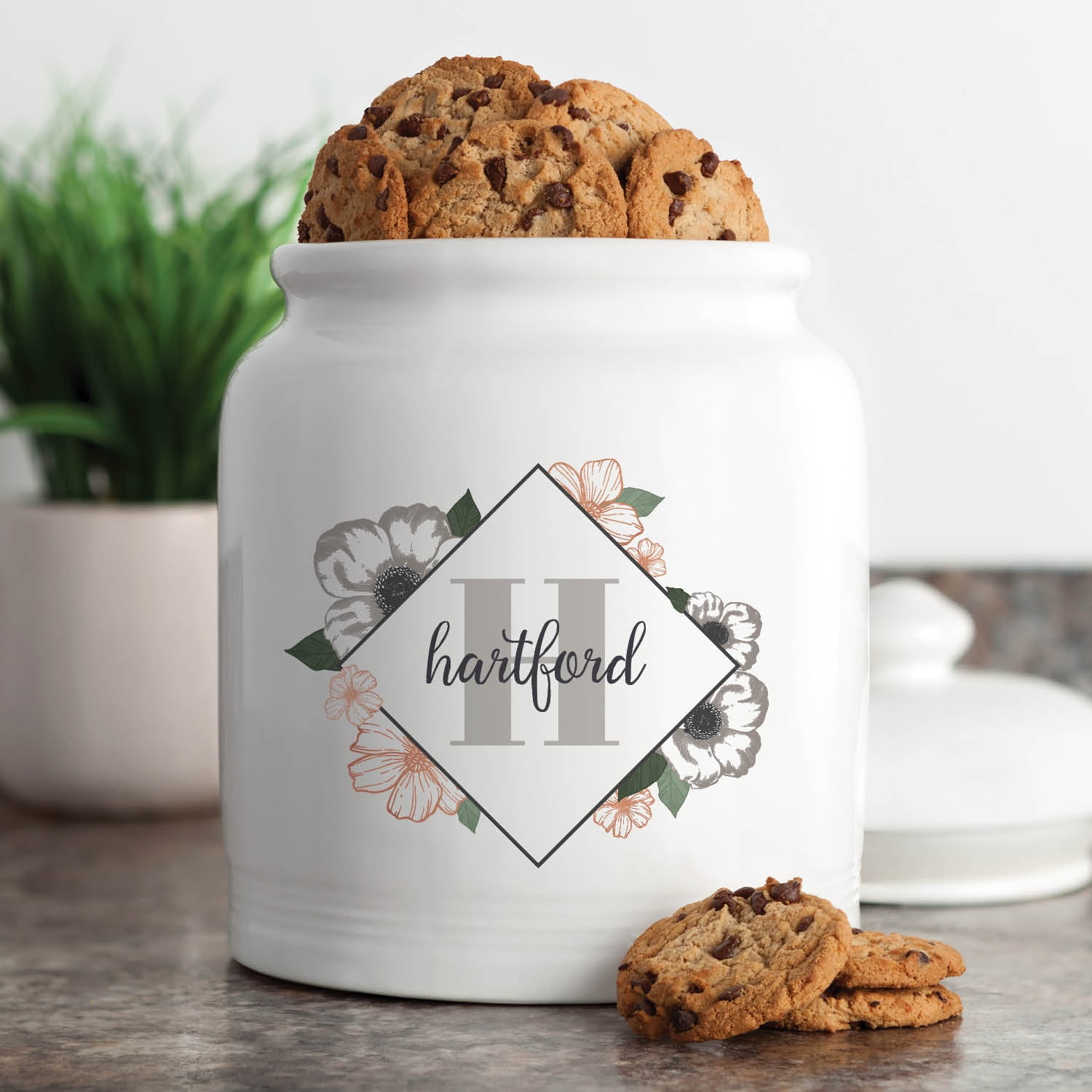 Personalized Name and Initial Floral Cookie Jar