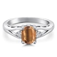 thumbnail image 3 of Gem Stone King 925 Sterling Silver Brown Tiger Eye and White Lab Grown Diamond 3 Stone Engagement Ring for Women | 1.33 Cttw | Oval 8X6MM | Round 2MM | Gemstone Birthstone | Size 9, 3 of 6