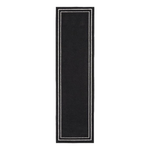 Pemberly Row 2'x6' Black Ivory Contemporary Indoor/Outdoor Rug