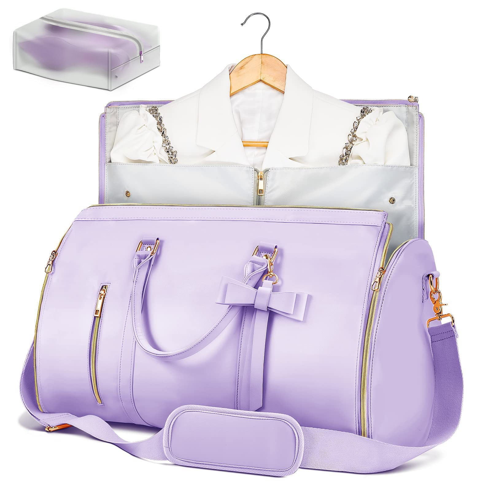 LACKUST Garment Bags For Travel For Women 2024 Garment Duffle Bag Convertible Foldable 2 In 1 Suit Bag For Hanging Clothes Business Trip Bag With Toiletry Pocket,Purple