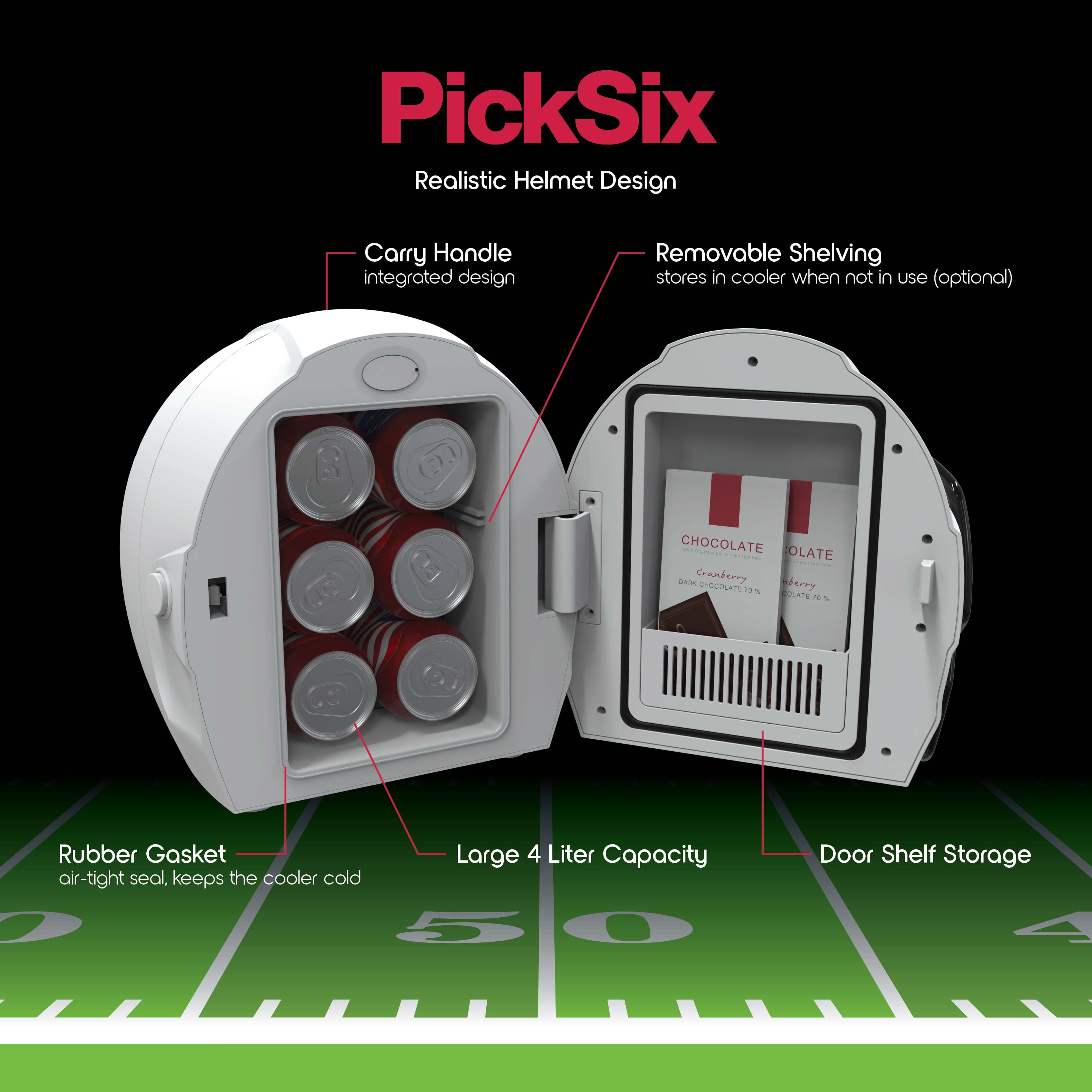 Ionchill PickSix Game Cooler, New Standard Door Portable Football Helmet Mini Fridge, 13.75in