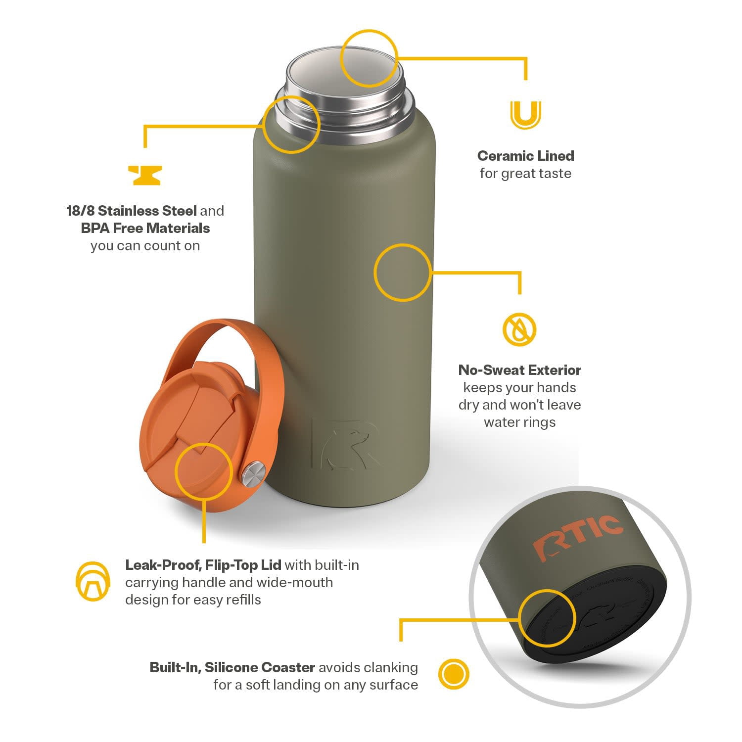 RTIC Outback 32 oz Insulated Ceramic Lined Water Bottle, Trailblazer
