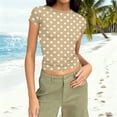 thumbnail image 2 of DxhmoneyHX Women Spring Tops Trendy Polka Dots Short Sleeve Shirts Crew Neck Fitted Basic Blouse Casual Going Out Summer Outfits, 2 of 5