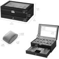thumbnail image 2 of 2 Tiers Mens Watch Box Case with Jewelry Display Drawer and Glass Top, Lockable Leather Watch Storage Organizer, 2 of 8