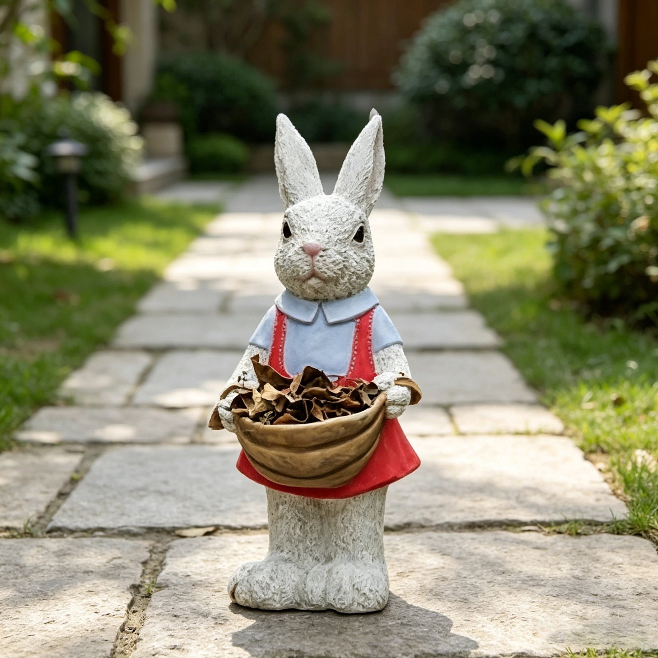GDF Studio 16" Whimsical Rabbit Garden Statue with Flower Pot Basket, Weatherproof Resin Crafts Sculpture Decor