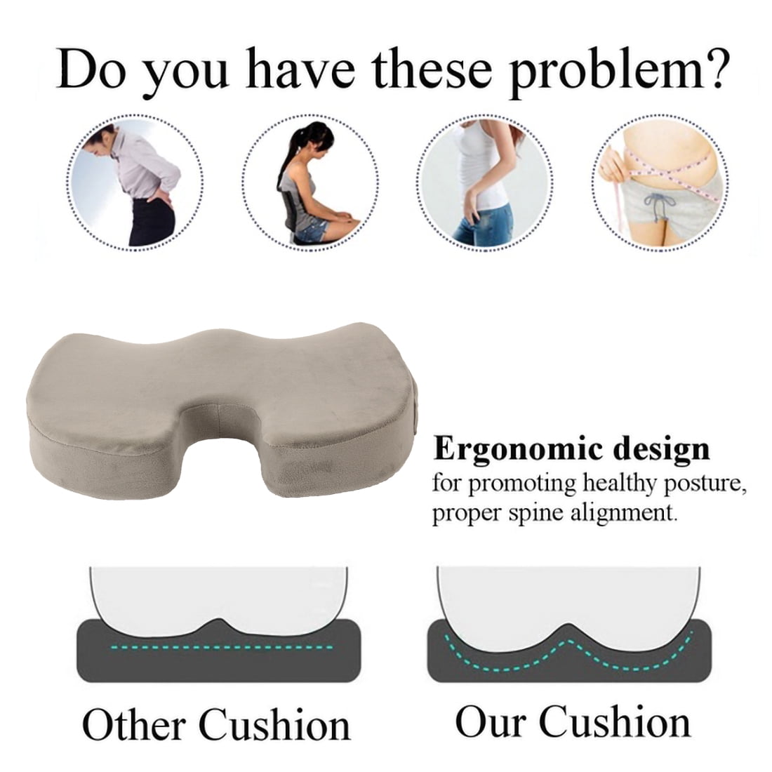 Art3d Gray 18 in. x 14.2 in. Premium Sciatica Back Pain Relief Orthopedic Memory Foam Coccyx Seat Cushion (1-Pack)