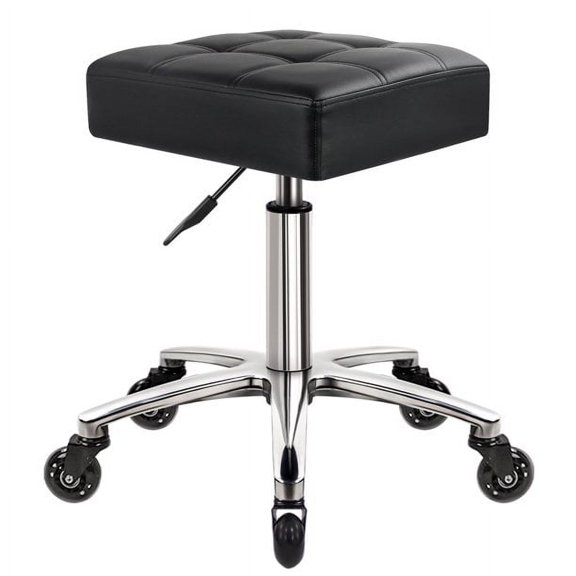 WKWKER Heavy Duty Rolling Stool Smooth Height Adjustable General Seating leather, Black