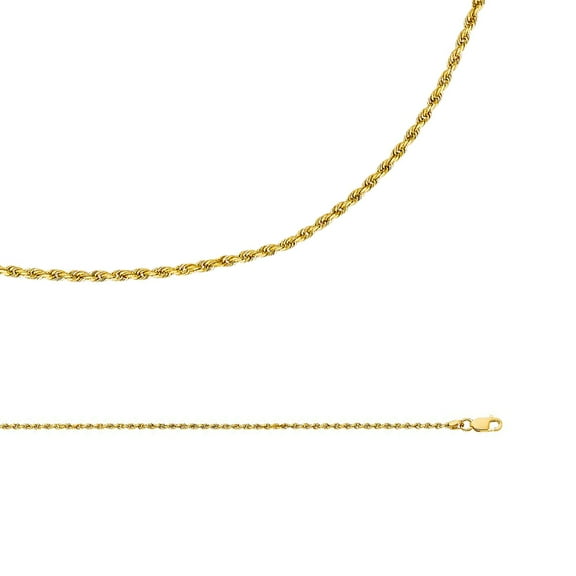 Solid 14k Yellow Gold Necklace Rope Chain Twisted Diamond Cut Style Polished Genuine , 1.5 mm - 16 inch