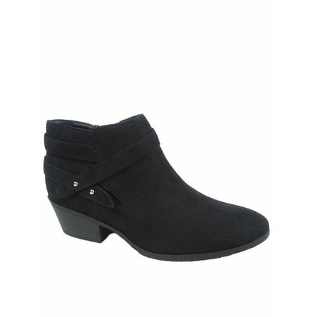 Ladybug Booties - Women's Round Toe Strappy Perforated Faux Suede Low Heel Ankle Booties