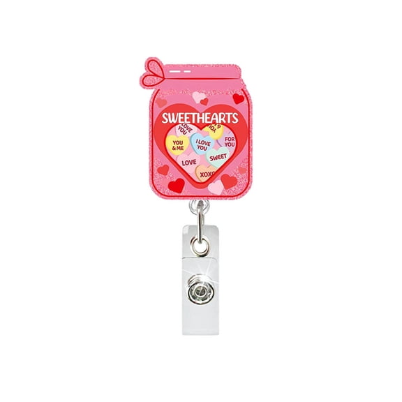 Retractable Badge Holder Acrylic Heart Badge Reel Creative Office School Valentines Day Gift