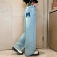 thumbnail image 5 of Gubotare Girls Jeans Strech Waist Band Jeans for Little Girls Drawstring Wide Leg Pants Daily Wearing Casual Denim Trousers Blue Size 6-7 (Blue,6-7 Years), 5 of 5