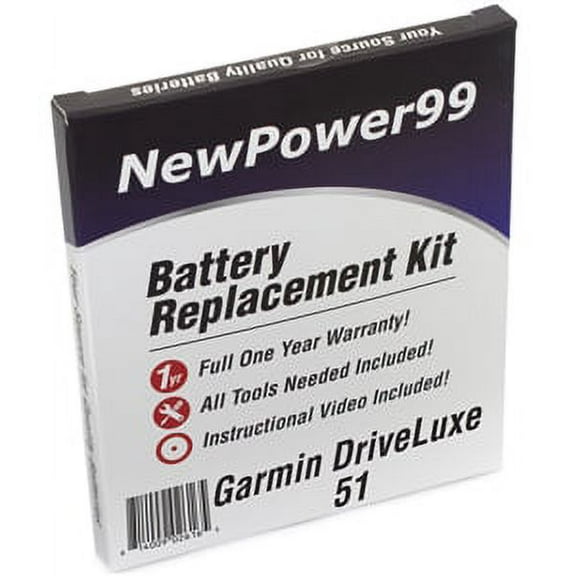 Garmin DriveLuxe 51 Battery Replacement Kit with Tools, Video Instructions, Extended Life Battery and Full One Year Warranty