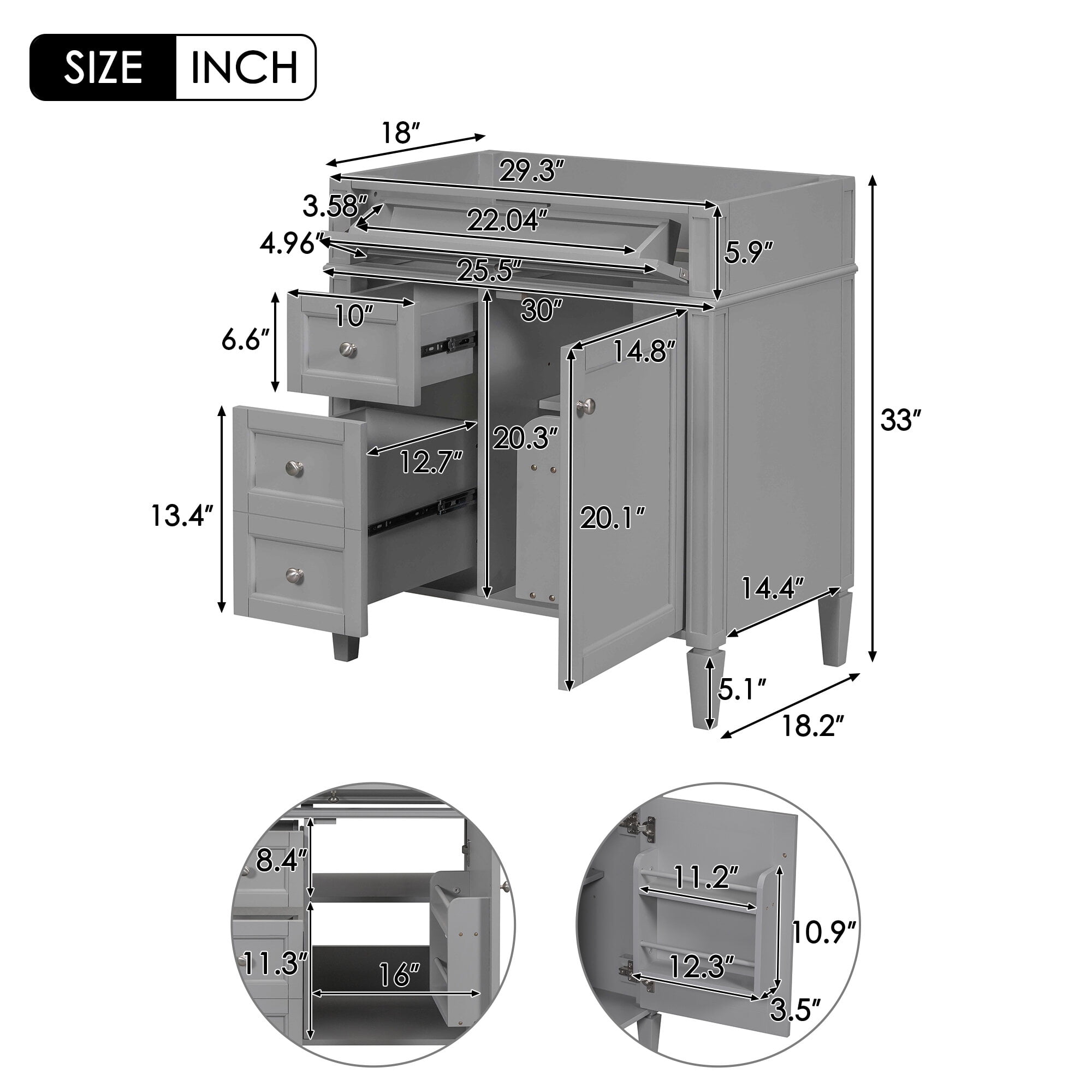 Modern Bathroom Vanity 30'' Bathroom Vanity without Top Sink, Modern Bathroom Storage Cabinet with 2 Drawers and a Tip-out Drawer (NOT INCLUDE BASIN),Wooden Bathroom Vanity