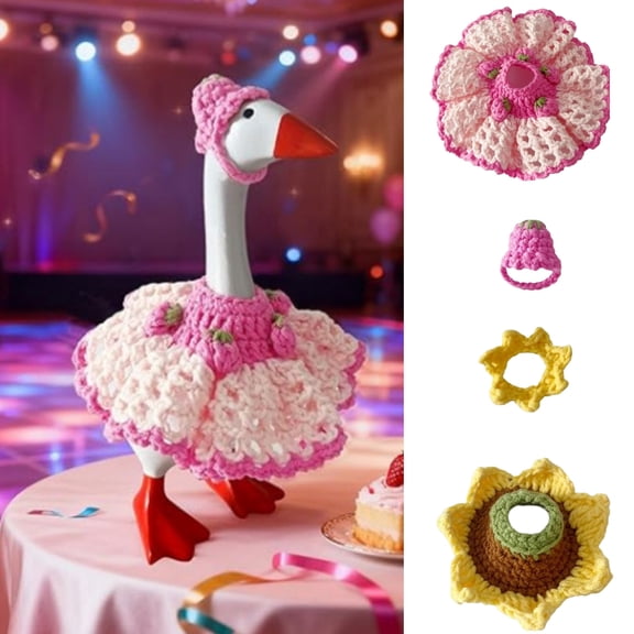 Cute Mini Desk & Porch Goose Outfits, Crocheted Clothes & Hat for Goose Doll Decoration,B