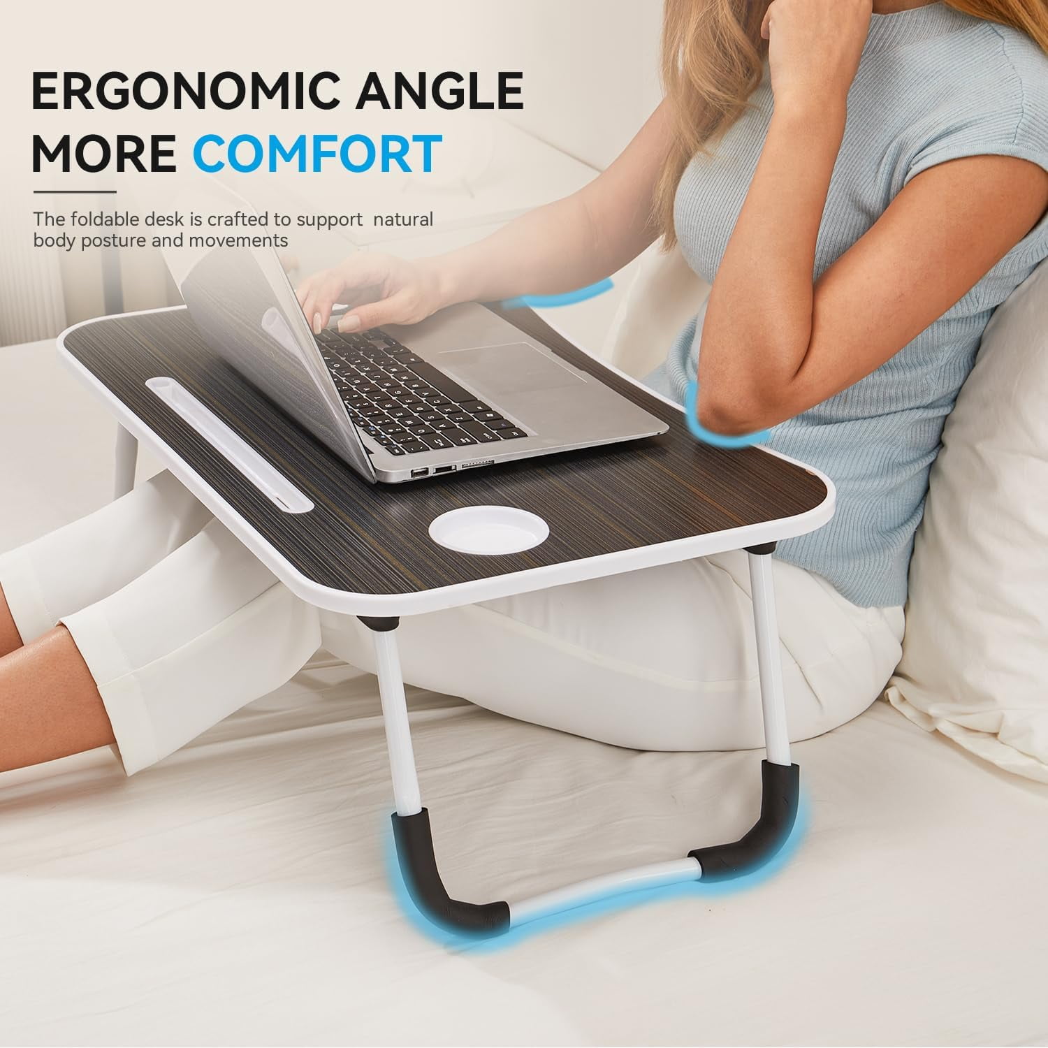 Foldable Lap Desk for Laptop & Writing - 23 inch Bed Tray Table with Cup Holder & Tablet Slot - Portable Notebook Stand for Eating, Sofa, Couch & WFH Students