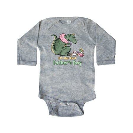

Inktastic It s Our First Father s Day Tea Rex Party Gift Baby Boy or Baby Girl Long Sleeve Bodysuit