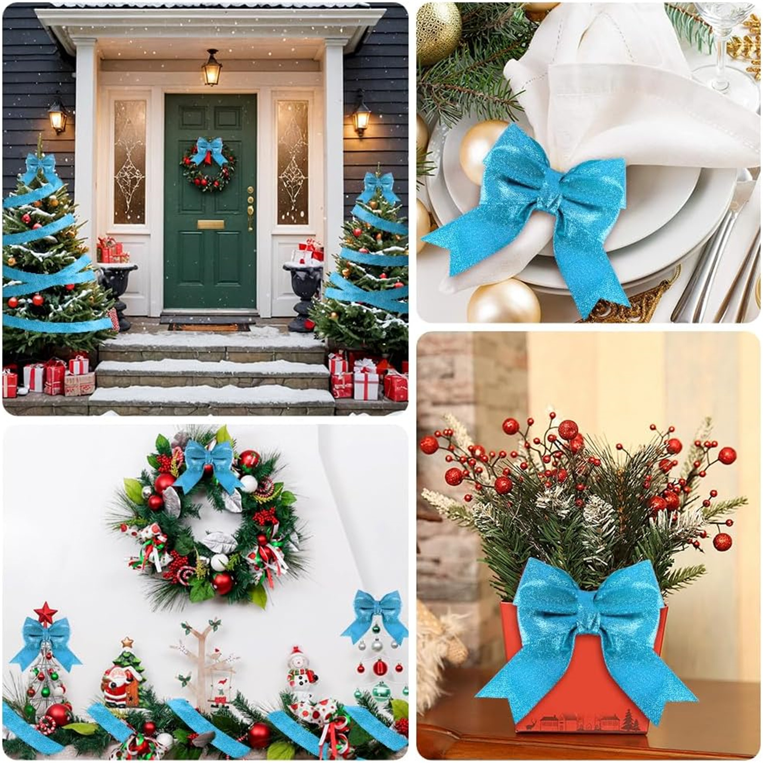Blue Metallic Glitter Ribbon for Gift Wrapping, Wired Edge Christmas Ribbons for Tree Decoration Wreath DIY Crafts Home Outdoor Party Decor Bows, 2.5" x 20 Yards x 2 Roll