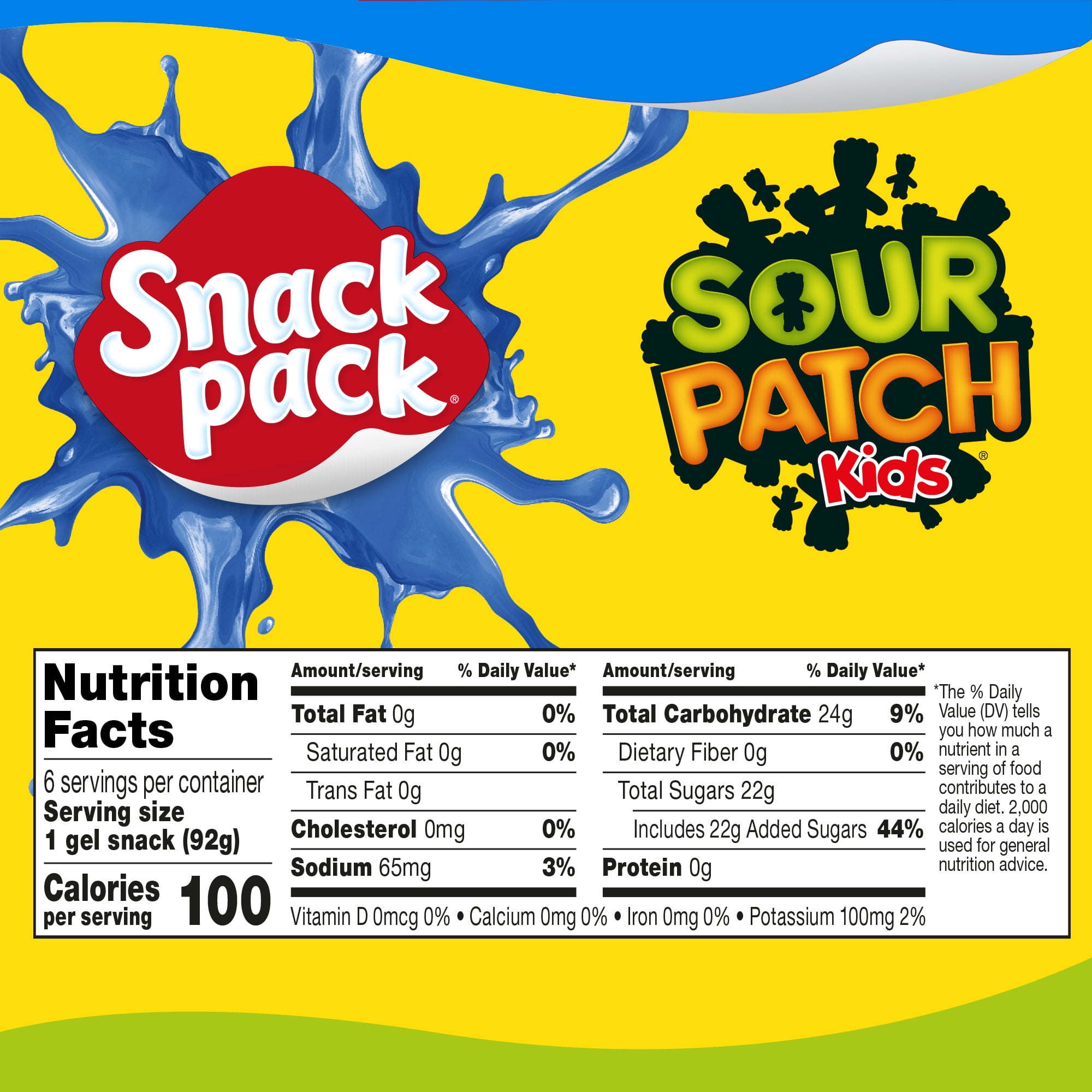 (4 pack) Snack Pack SOUR PATCH KIDS BLUE RASPBERRY Flavored Juicy Gels, 6 Count Snack Cups