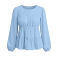 thumbnail image 6 of Hurxie Womens Puff Long Sleeve Babydoll Tops Summer Peplum Pleated T Shirts Casual Loose Fit Flowy Blouses Light Blue,M, 6 of 8