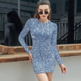thumbnail image 6 of Blue Floral Textile Pattern Design Women's Long Sleeve Bodycon Dress Soft Stretchy For Everyday Wear And Special Occasions, 6 of 6