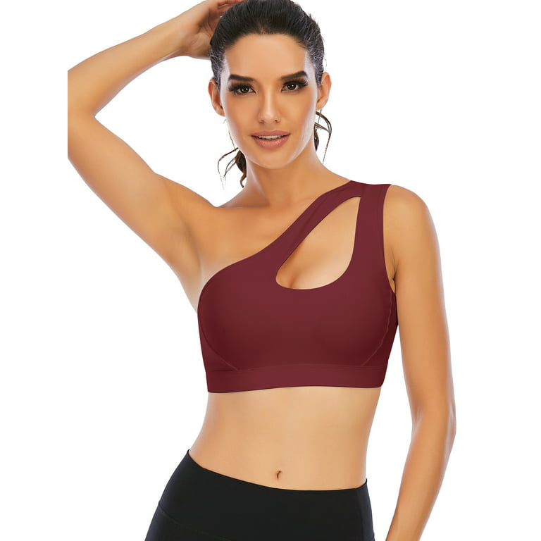 One Shoulder Sports Bra for Women One Strap Sports Bra Removable Padded Sports  Bra with Hollow Out 