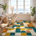 thumbnail image 3 of Design&I 8'x10' Washable Area Rug Patchwork Contemporary Geometric Block Abstract Mid Farmhouse for King Size Bedroom, Under Bed, Sleek Flatweave Pet Friendly, 3 of 7
