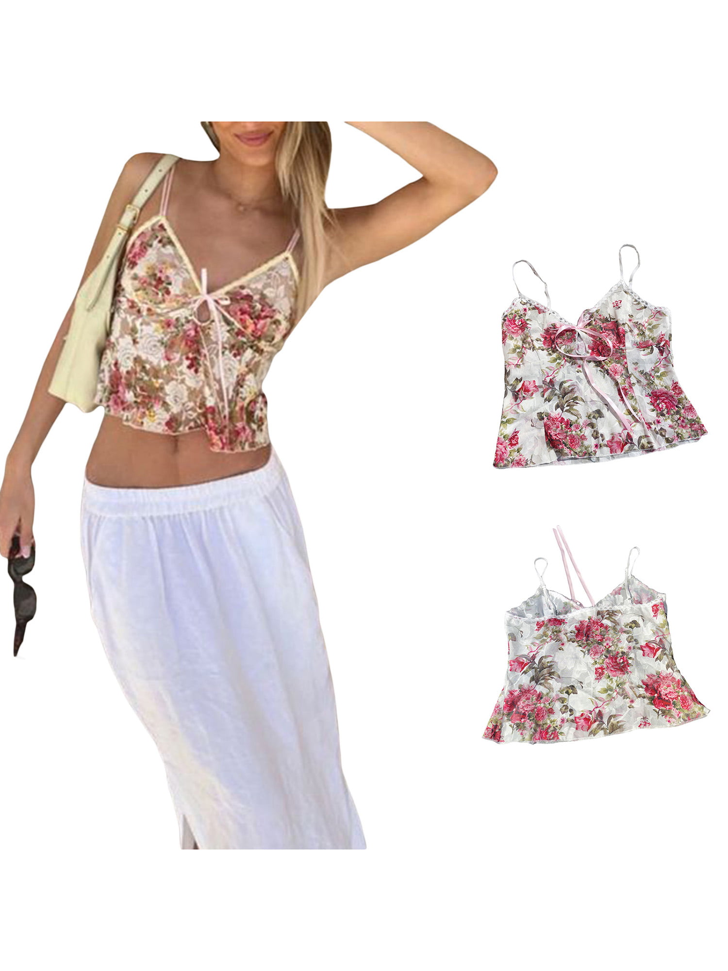 Dropship Green Adjustable Spaghetti Straps Floral Print Tank Top to Sell  Online at a Lower Price