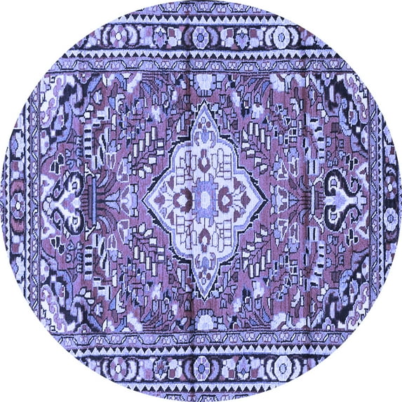 Ahgly Company Machine Washable Indoor Round Medallion Blue Traditional Area Rugs, 7' Round