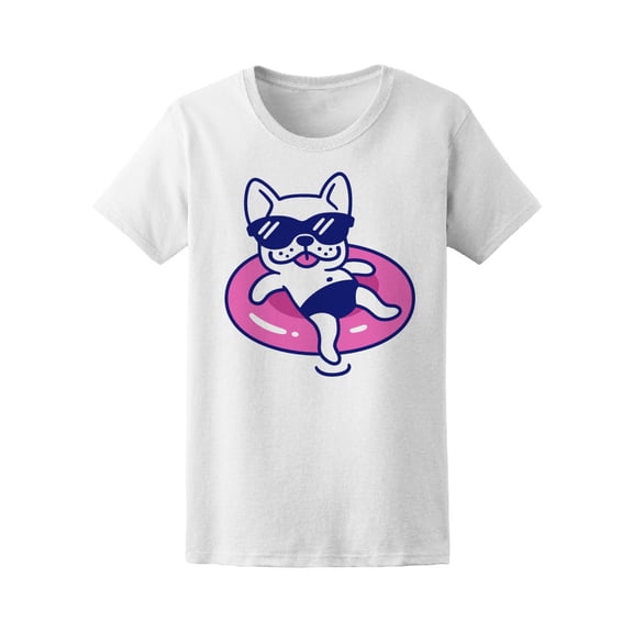 Funny French Bulldog Pool Party T-Shirt Women -Image by Shutterstock, Female Large