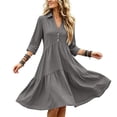thumbnail image 5 of ClodeEU Women's Collar V Neck 3/4 Sleeve Tiered Mini Shirt Dress,Solid Loose Casual Dress Gray,Women's Plus L, 5 of 6