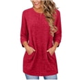 thumbnail image 2 of Neewe Womens Classic Plain Tops 3/4 Sleeve Shirts Round Neck Loose Casual Blouses Long Pullover with Pocket Daily Outfits, 2 of 6