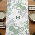 thumbnail image 5 of Sage Green Octopus Coastal 108 Inch Table Runner, Nautical Coral Starfish Farmhouse Dresser Scarf Cotton & Linen Tablerunner for Dining/Kitchen Island/Holiday Party Décor 13" x 108", 5 of 9