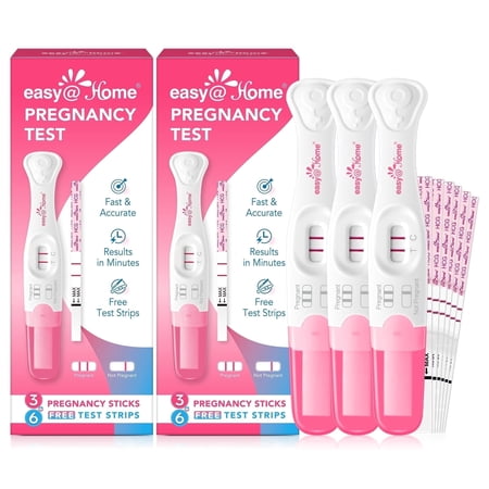 Easy@Home Pregnancy Test Kit - 6 Sticks + 12 Strips, Curved Handle - Early hCG Detection, Reliable & Accurate Results in Minutes, Easy Home Use, Valid until Oct 15,2026