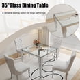thumbnail image 6 of 3-Piece 37" Square Glass Dining Table Set for 2, Tempered Glass Top with Flute-Inspired Mirrored Stainless Steel Legs, 2 Button-Tufted Velvet Chairs with Stainless Steel Legs, 6 of 8